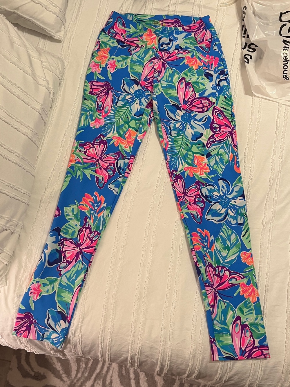 Lilly Pulitzer Luxletic Blue Pink Green Tropical Print pull on pants